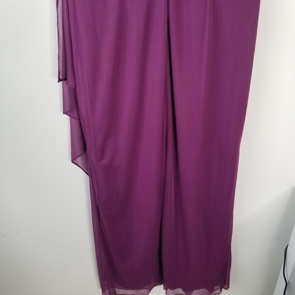 Alex Evenings Sequin Lace & Ruched Chiffon Gown Plum Purple Size 10P - Picture 6 of 16